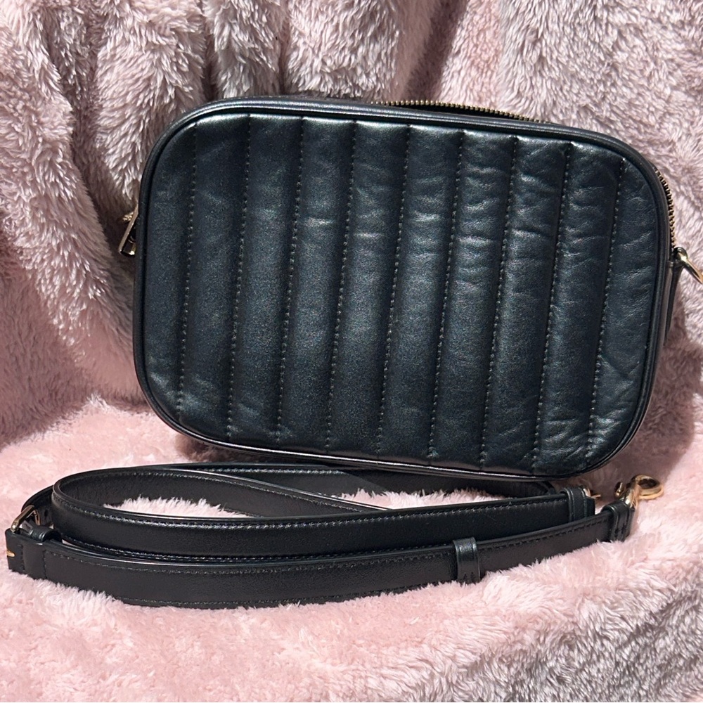 Coach Jes Quilted Camera Bag Black Leather Gold Hardware Crossbody Purse - Picture 3 of 9